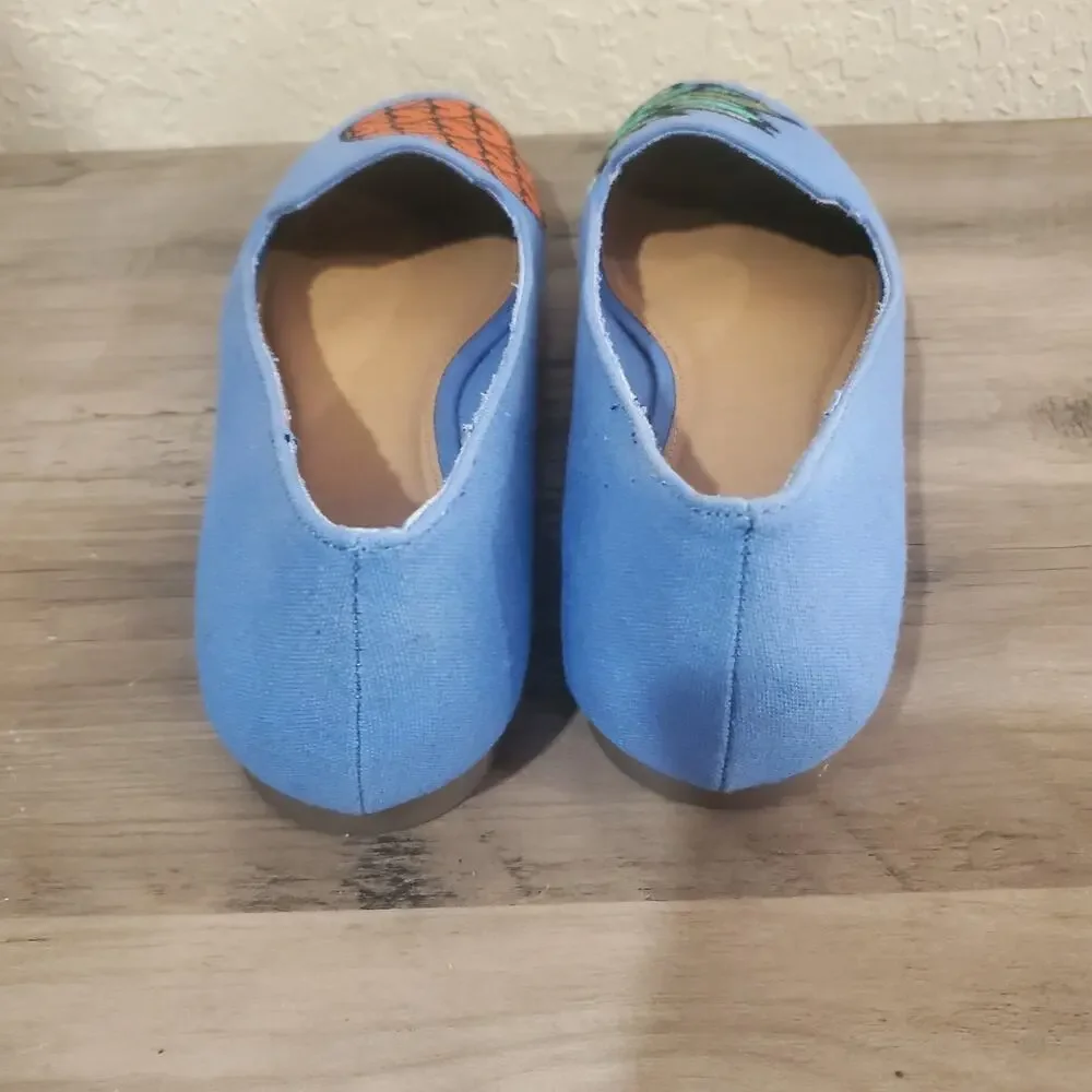 So Authentic Pineapple Flats Womens Size 9 Blue Canvas Slip On Embroidered Fruit